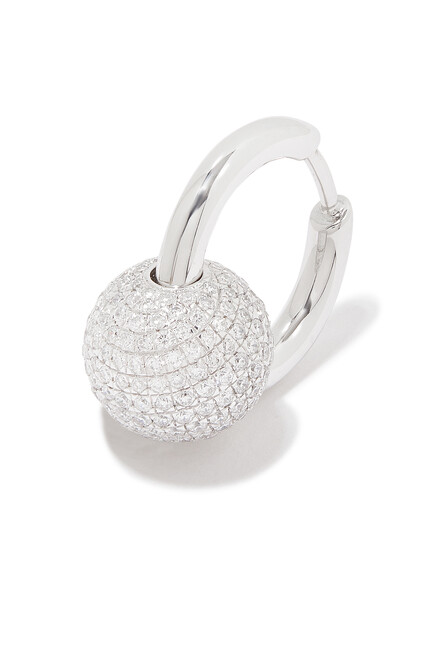 Nano Ball Single Hoop Earring, 14k White Gold & Diamonds